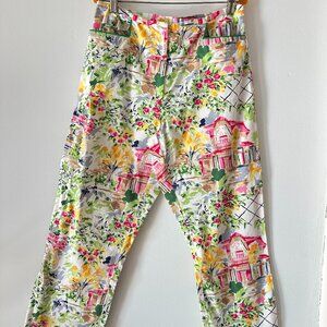 Vintage tropical print high-waisted capris